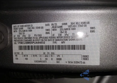 2023 Ford Escape St-Line z USA, uszkodzony, nr VIN 1FMCU9MN5PUA94032